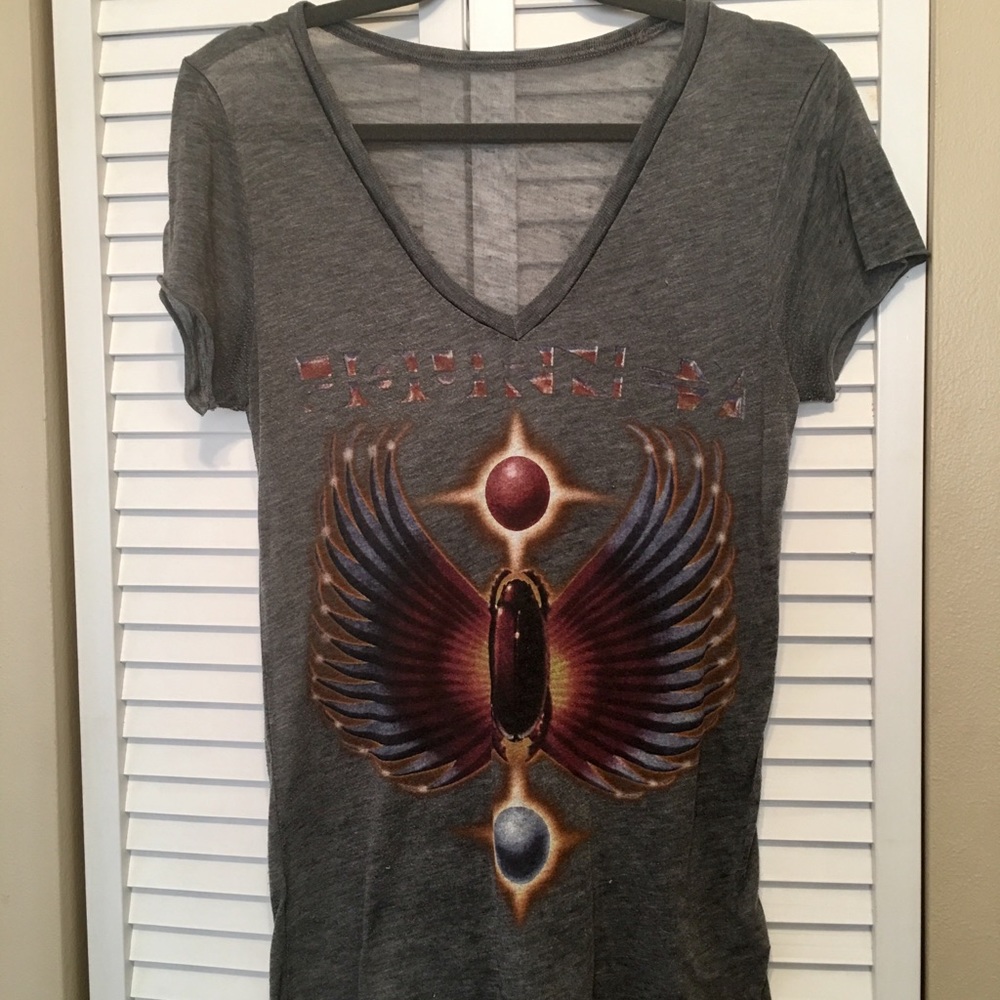 JOURNEY Band Burnout V Neck Top Sz L Venice Beach